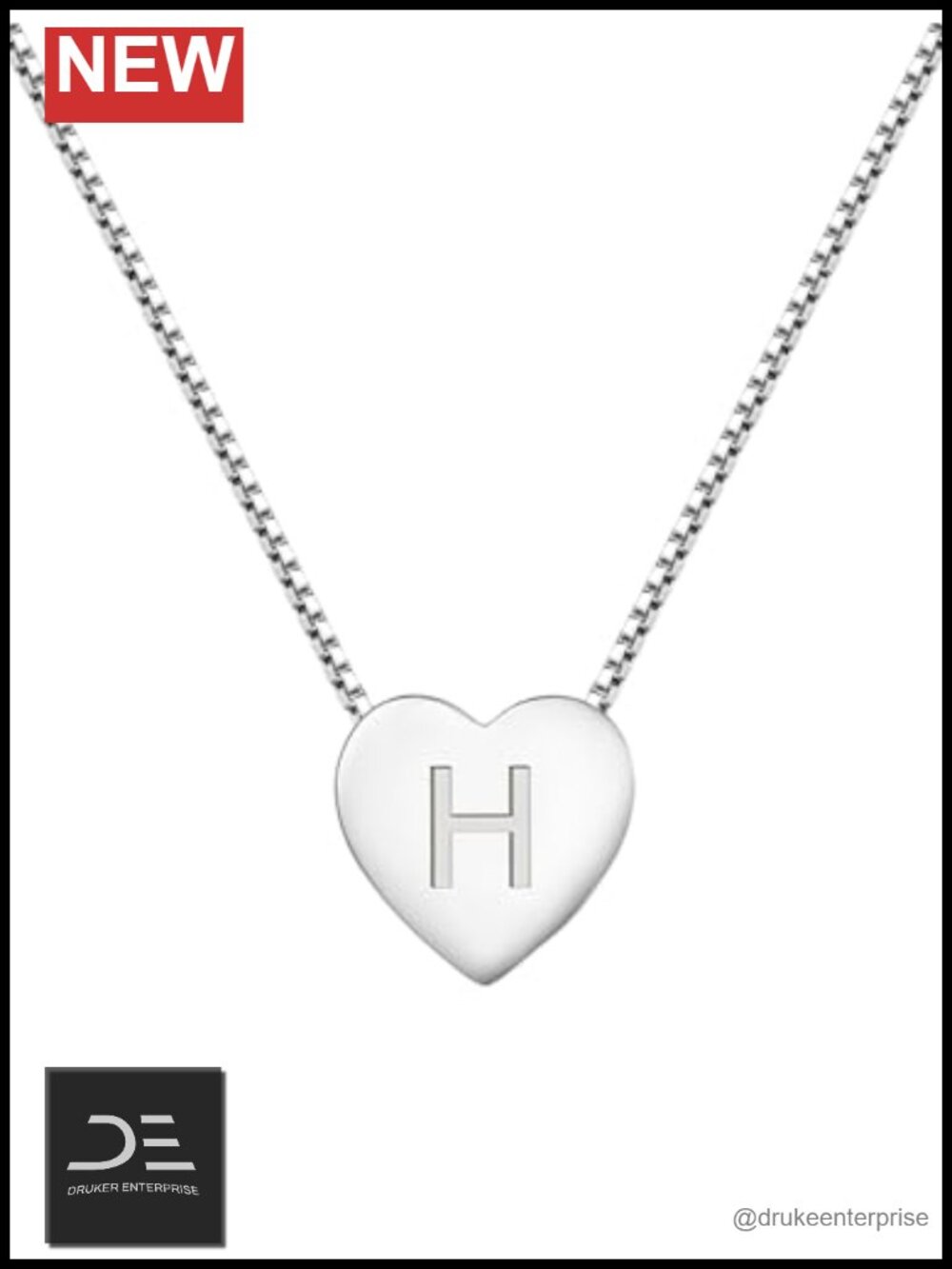 925 Sterling Silver Heart Initial Pendant Necklace A-Z CZ